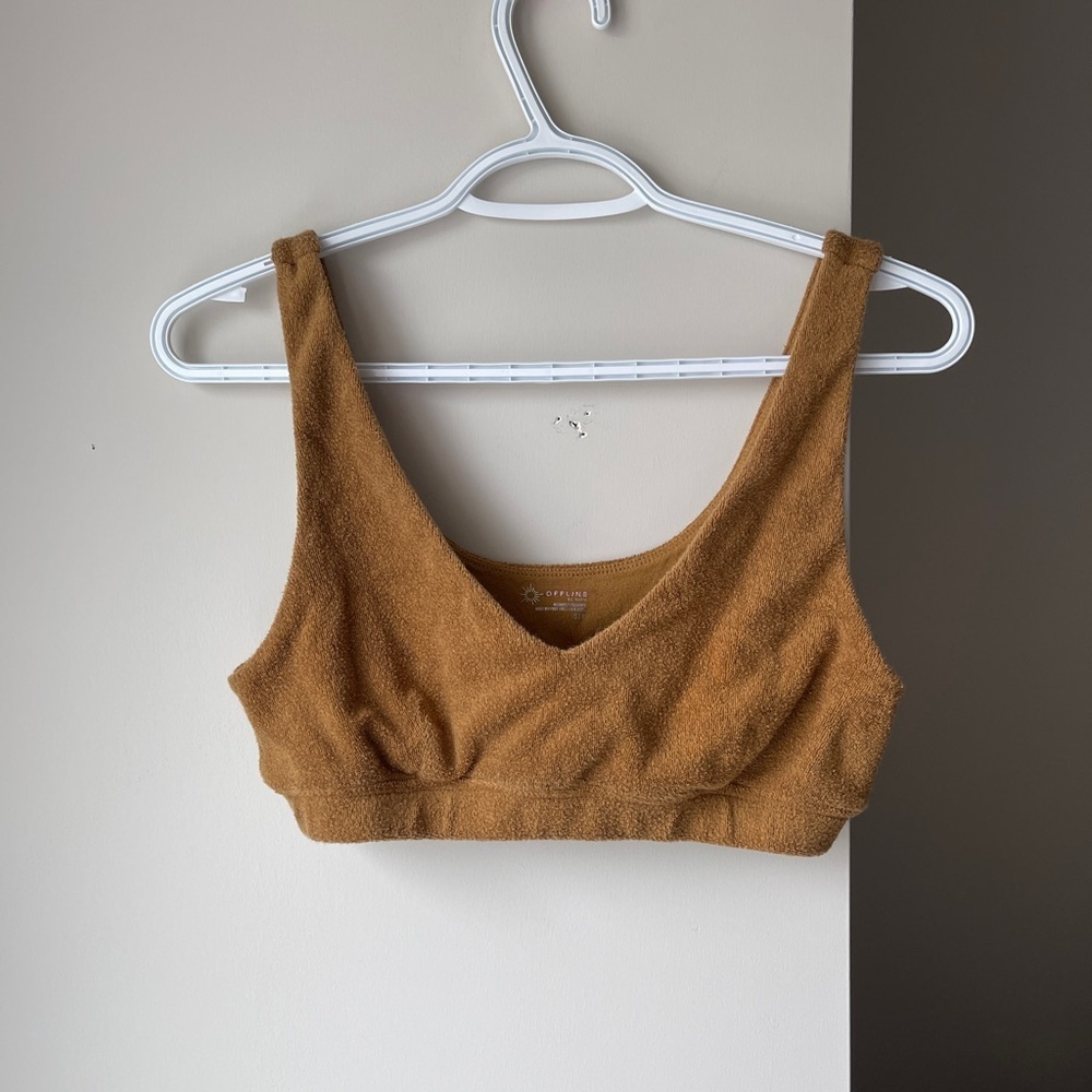 💜3 for $15💜 Aerie Offline Recharge Terry Sports Bra Size Small Brown